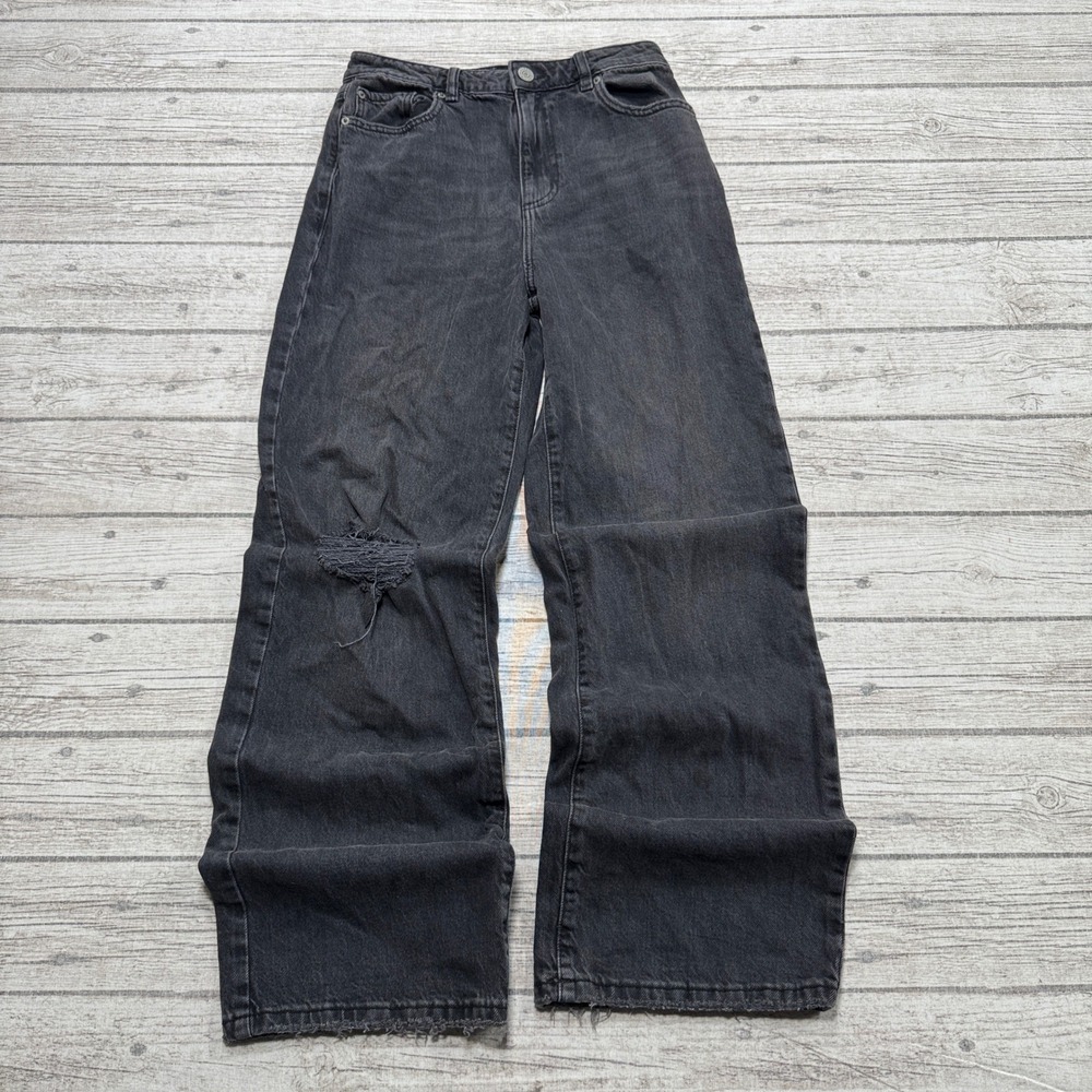 Garage Jeans Women's 5/27 Black Denim Wide Leg Distressed High Rise Baggy Skater